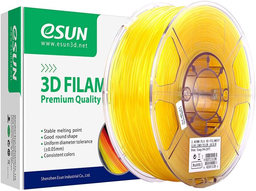 eSUN Transparent PLA Filament 1.75mm, 3D Printer Filament PLA, Dimensional Accuracy +/- 0.05mm, 1KG (2.2 LBS) Spool 3D Printing Filament for 3D Printers and 3D Pens, Transparent Yellow