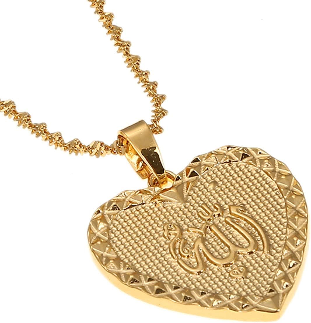 Vintage Heart Shape Islamic Muslim Jewelry 18K Gold Plated Allah Pendant Necklace