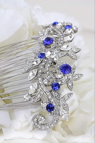 Amazon Com Blue Combs Sapphire Blue Crystal Bridal Hair Comb