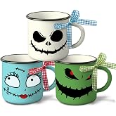 Paayna Halloween Mini Coffee Mug Set of 3, Night. mare BE Fore. Xmas Jack and Sally Spooky Face 5 oz Mini Cups for Tiered Tray Decor, Kitchen Coffee Bar Party Decoration Centerpiece Housewarming Gift