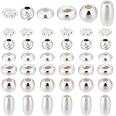 PH PandaHall 60pcs 925 Sterling Silver Beads for Jewelry Making, 6 Styles Bracelet Spacer Beads Smooth Loose Beads Beading Supplies for Crafts Ring Necklace Earring Bracelets Making, 3-4.5mm