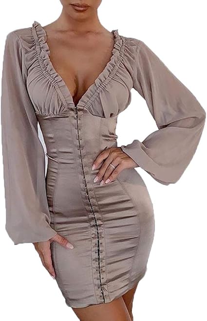 BOLAWOO-77 Vestidos Moda Mujer Elegante Costura Malla Perspectiva V