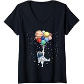 Womens Space Themed For Men Women Outer Space Moon Galaxy Astronaut V-Neck T-Shirt