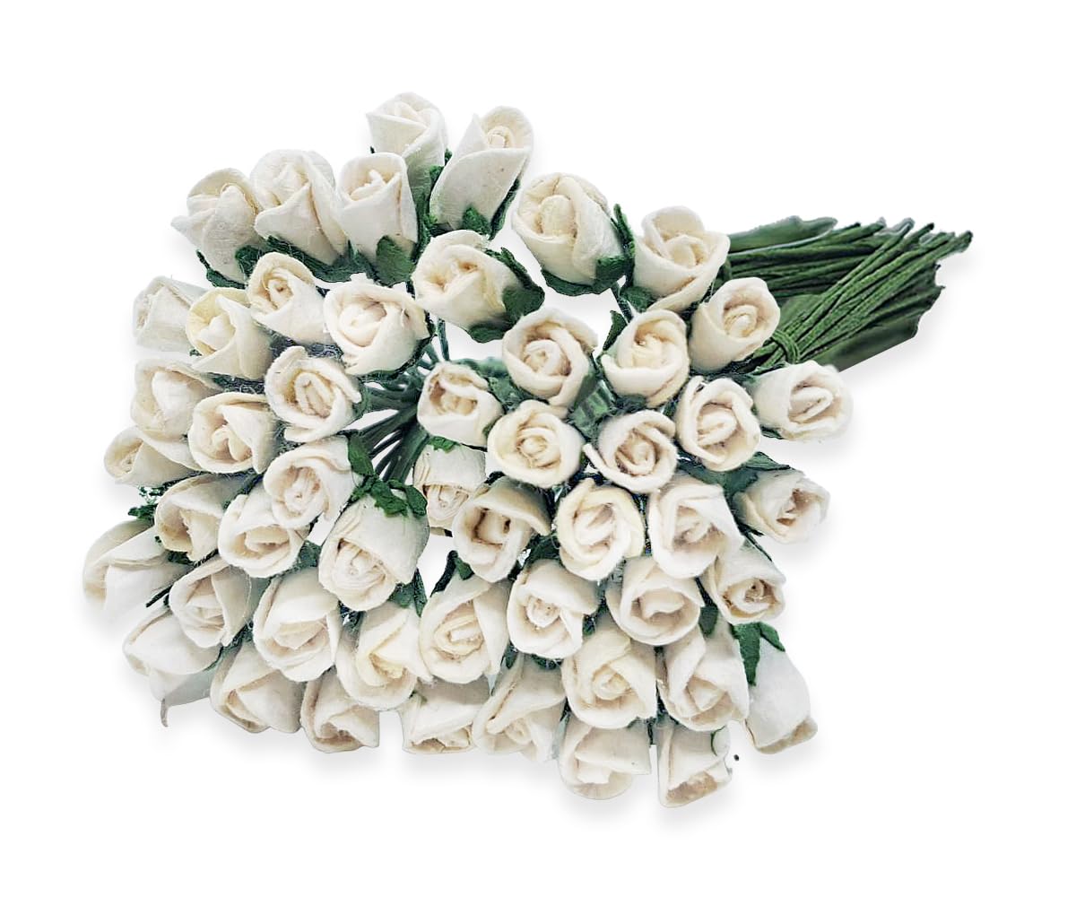 50 White Tiny Rose Scrapbook Craft 5mm Mulberry Paper Flower Card Wed Dollhous
