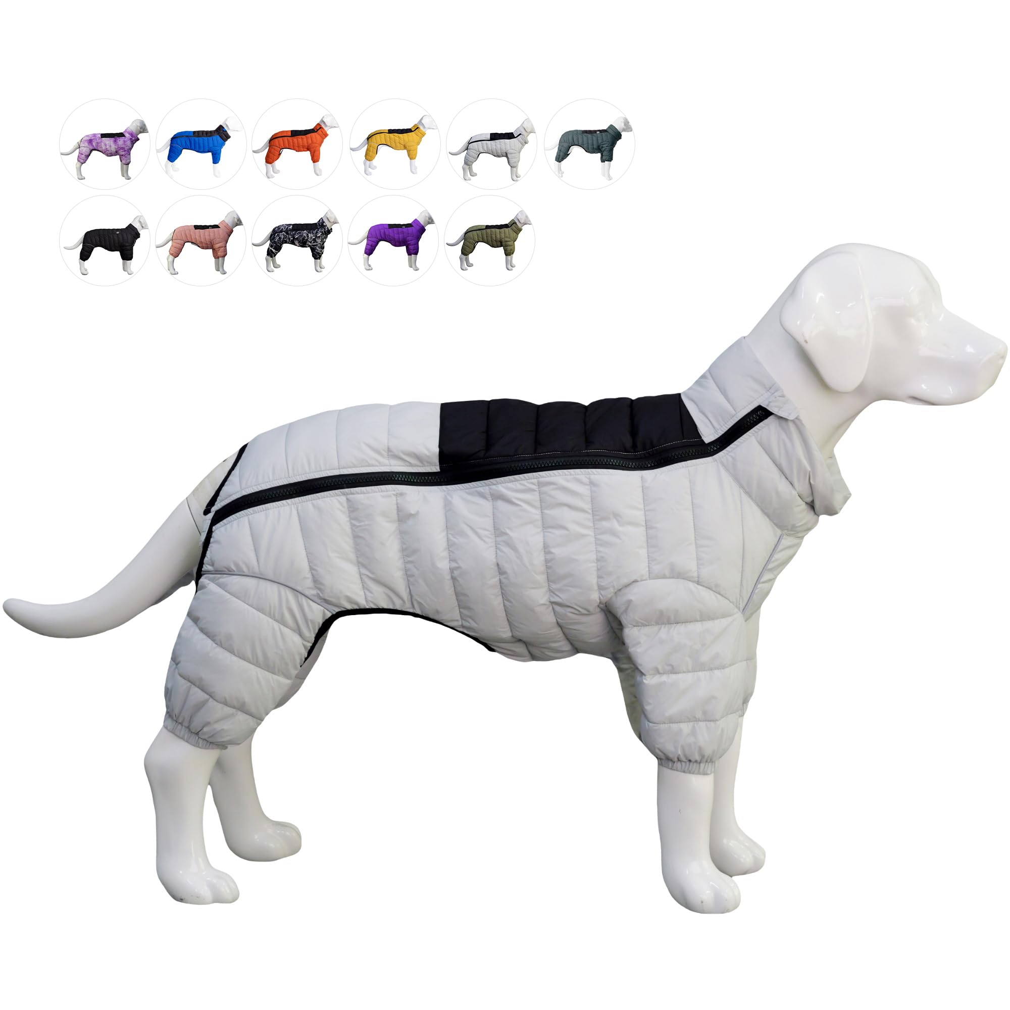 Dog Coat Dog Warm Jacket, 4 Legs Covered Waterproof Windproof Reflective Warm Dog Vest, Zippered Adjustable Outdoor Dog Snow Jacket for Small Medium Large Dogs Off white XXL