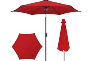 AckMizz 9ft Outdoor Patio Umbrella - Table Umbrella Waterprool UV Protection, Sombrillas de Patio with Push Button Tilt&Crank, Sun Umbrella for Pool, Porch, Garden, Deck, Backyard(Red)