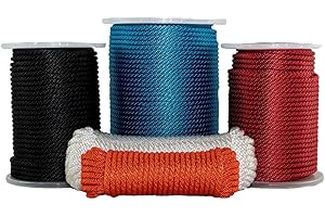 SGT KNOTS Solid Braid Nylon Utility Rope - Multipurpose Smooth Nylon Braided Utility Cord Line - for Anchors, Crafts, Towing 3/16" x 50ft (Black)