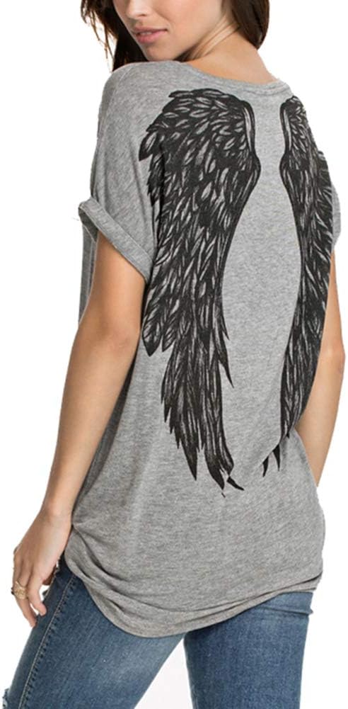 FV RELAYWomens Casual Angel Wings Short Sleeve Plus Size T Shirts Summer Tops Tee