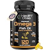 Health Dose Omega 3 Fish Oil 2000mg – Lemon-Flavored Softgels with EPA 800mg & DHA 600mg for Brain, Heart, and Wellness Support – Easy-to-Digest, No Fish Burps – 120 Softgels, 2-Month Supply
