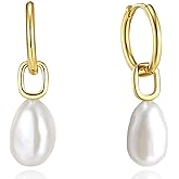 White Freshwater Pearl Gold Toggle Necklace 18'' | T Bar Paperclip Chain With Baroque Pearl Pendant