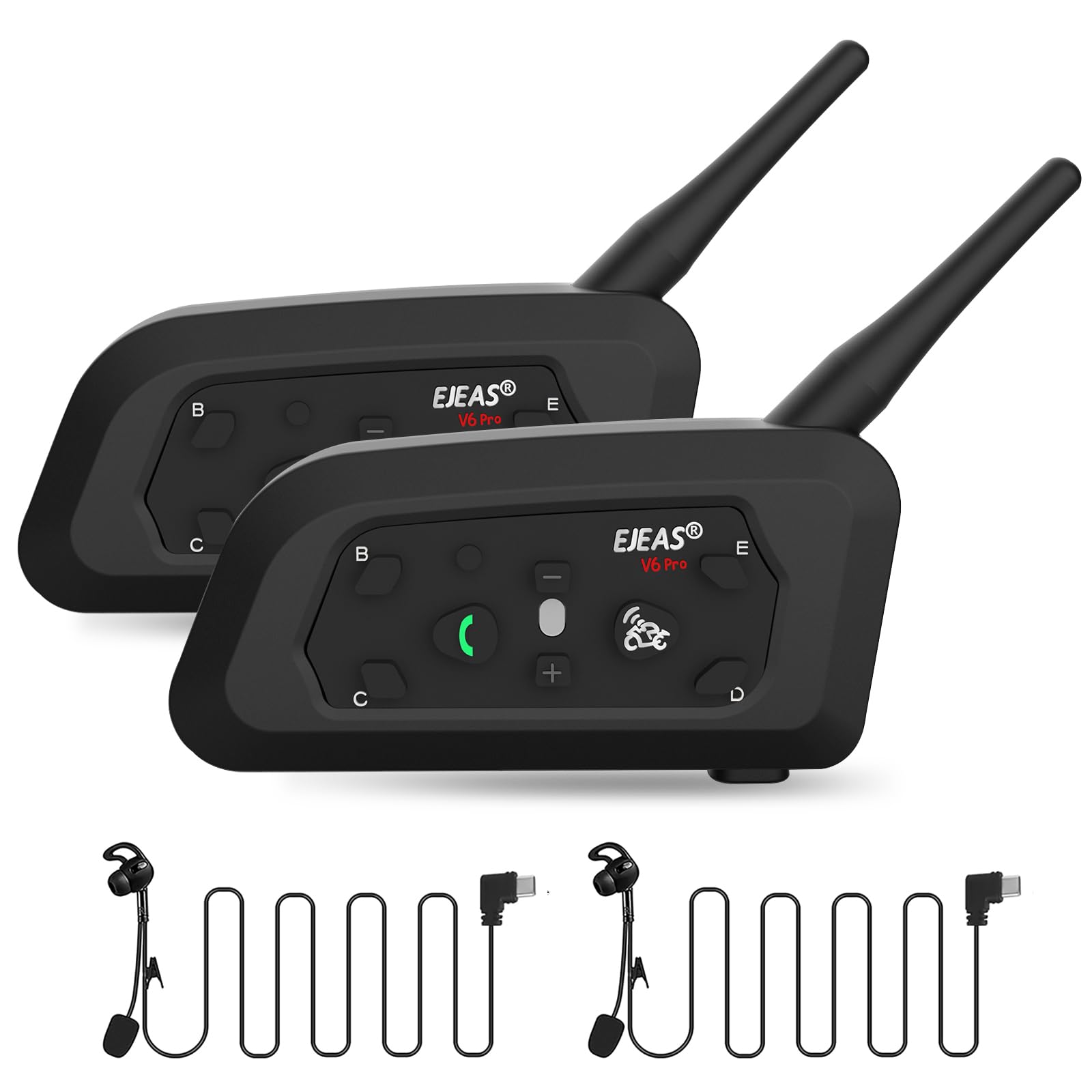 EJEAS V6C Professional Football Referee Bluetooth Intercom Headset, 800M 2 People Full Duplex Talking at The Same Time Interphone for Soccer and Handball Referees(2 Pack)