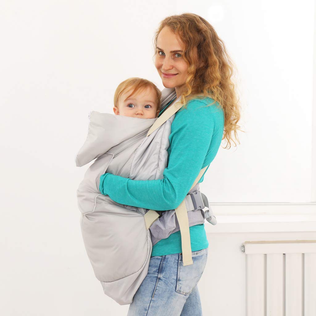 KAKIBLIN Baby Car Seat Cover, 2-1 Infant Carrier Cover Stretchy Cover Canopy Waterproof Infant Carrier Cover for Newborn Baby Boys and Girls Age 0-12 Months, Grey