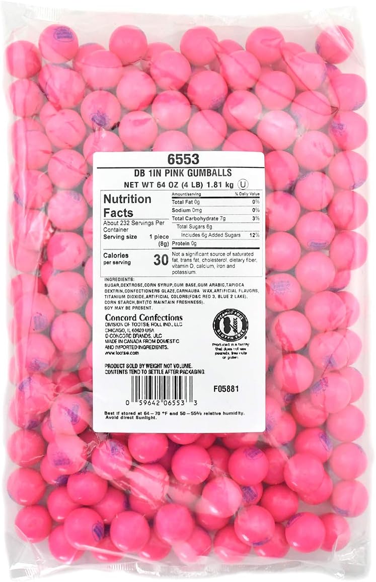 Dubble Bubble Pink 1" Gumballs, 4 Lb. Bag, Gumball Machine Refills, Bulk Packaging, 4 Lb
