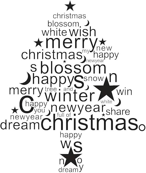 Amazon ボコダダ Vocodada ウォールステッカー クリスマス Merry Christmas おしゃれ かわいい 祝福 月 星 お祝い シンプル シール 壁紙 部屋 飾り プレゼント オーナメント パーティ 飾りつけ 58x68cm ブラック ウォールステッカー オンライン通販