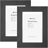 Winlor Classic Picture frames, display picture 3.5x5'' with mat and 4x6'' without mat, for wall mounting or tabletop display, P2 MDF wood, HD polished glass, set of 2, black woodgrain