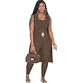 Women's 3 Piece Lounge Pants Set Pajamas Long Cardigan Crop Tank Tops with Drawstring Loungewear Outfit