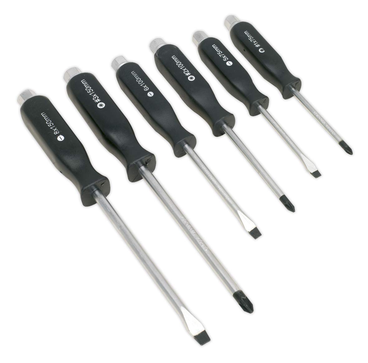 Sealey Screwdriver Set 6pc Hammer-Thru, Silver, 688g, 30cm (Chrome Vanadium Steel, Magnetized Tips, High Impact Resistant Handles, Tri-Wing Head Style, Applicable to Various Screw Types)