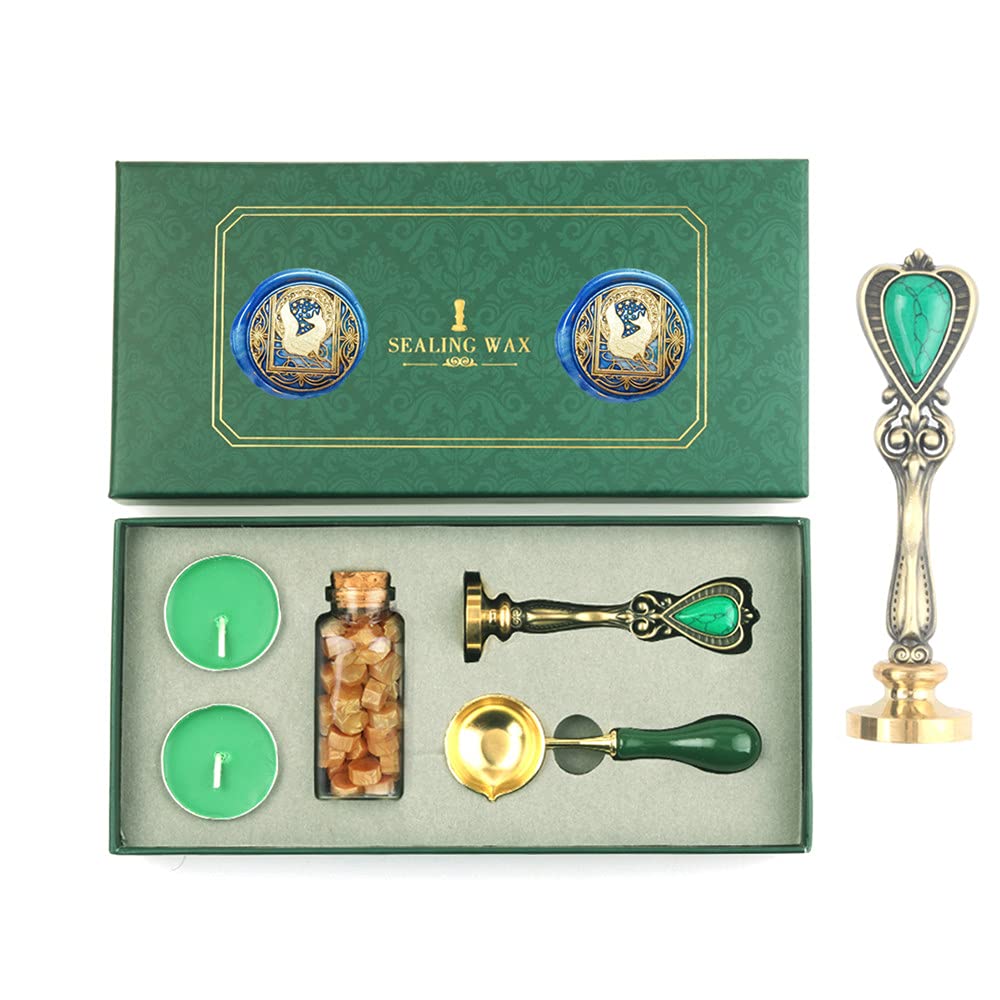 ANBOSE Animal Wax Seal Stamp Set With Removable Brass Color Head Sealing Wax Beads, Copper Spoon, Retro Vintage Fox Stamp For Letter Cards Invitations