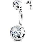 FIASASO Belly Button Ring Surgical Steel Titanium Sterling Silver 14K Gold Plated Belly Button Rings Cubic Zirconia Internally Threaded Belly Rings 14G Belly Piercing Jewelry Hypoallergenic Navel Piercing Jewelry for Women