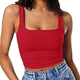 Artfish Women's Sleeveless Strappy Tank Square Neck Double Layer Workout Fitness Casual Basic Crop Tops