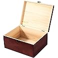 Useekoo Vintage Wooden Storage Box Container with Hinged Lid Front Clasp, 12'' x 9.3'' x 5.9'' Large Keepsake Box, Rustic Wood Boxes for Crafts Art Hobbies and Home Decoration - Reddish Brown