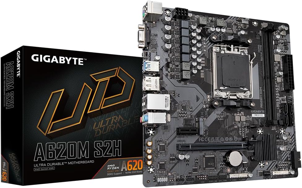 Gigabyte A620M S2H Motherboard AMD Ryzen 8000 DDR5 7200MHz PCIe 4.0 M.2 GbE LAN