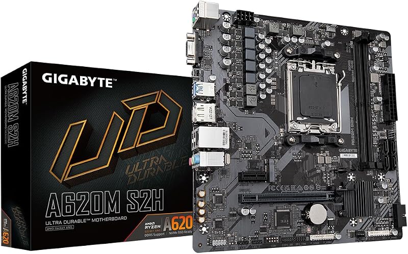 Gigabyte A620M S2H Motherboard AMD Ryzen 8000 DDR5 7200MHz PCIe 4.0 M.2 GbE LAN