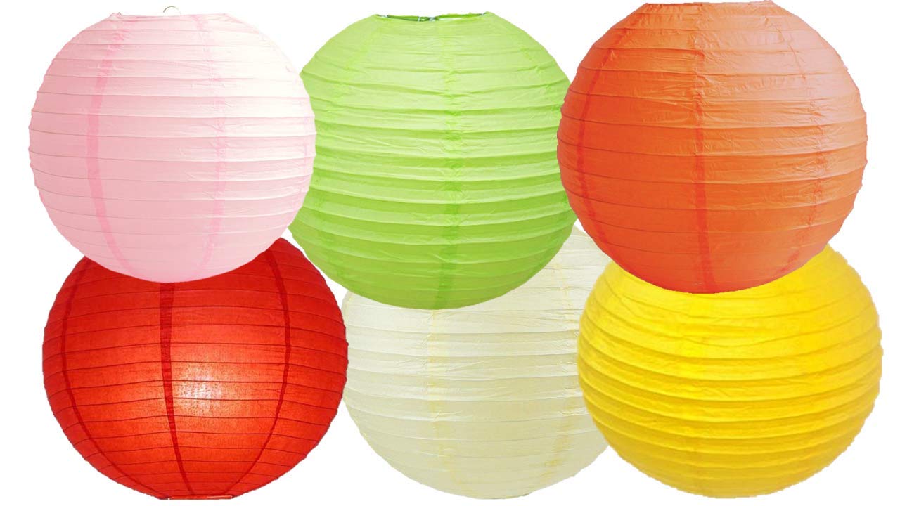 Paper Lanterns Mix Color Packs of 6 Round Paper Lanterns Lampshade (Mix Color 1, 18" (45 Cm))