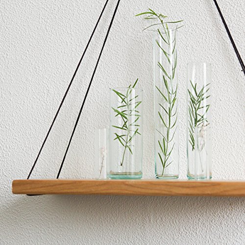 Modern Wall Hanging Shelf Wood Plant Holder Indoor 14x6 Inch Dark Mid Century Decorative Wooden Mounted Swing Shelves Centerpiece Pot Coaster for Home Decor Living Room Bathroom Bedroom