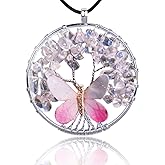 BBJohn Crystal Tree of Life with Butterfly. Healing Crystal. Gemstone Chakra Pendant. Reiki necklace. Carved jewelry for women