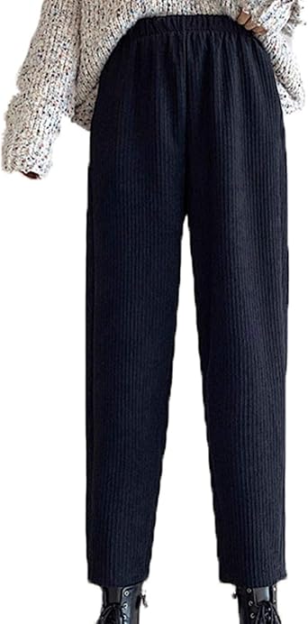 FUNPLUS Corduroy Trousers Women's Autumn Durable Wide-Leg Pants Loose Straight Elastic Waist 