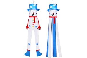 Tatuo 2 Pieces Snowman Windsock 40 Inch Winter Outdoor Hanging Decoration 3D Winter Windsocks Hanging Flag with Hanging Clip for Christmas Party Winter Festival Yard Lawn Garden Décor