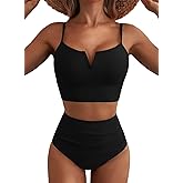 Herseas High Waisted Bikini Sets for Women - V Wire Two Piece Swimsuits Swim Suits 2026 Tummy Control Bathing Suit