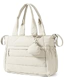BAGSMART Diaper Bag Tote, Large Baby Bags for Mom, Hospital Bag for Labor Delivery, Lightweight Puffy Maternity Travel Tote with Pacifier Case Beige Diaper Bag