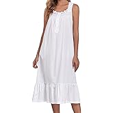 Viakeo 100% Cotton Nightgowns For Women Sleeveless Night Gown Long Sleep Dress With Pockets