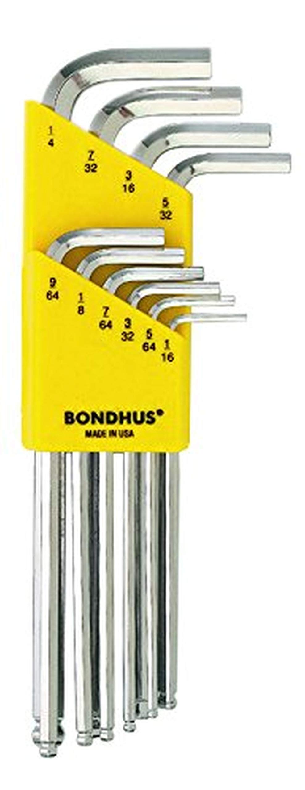 Bondhus 16938 Set of 10 Balldriver L-Wrenches with Briteguard Finish, Long Length, Sizes 1/16-1/4-Inch