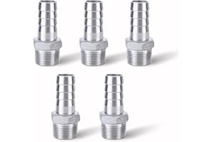 GOLUMINI Hose barb fittings,304 Stainless Steel 3/4" Hose Barb x 3/4" NPT Male Thread Air Hose Barb Adapter Connector,Garden Barbed Hose Repair Fitting for gas/water/oil.(5 Pcs)
