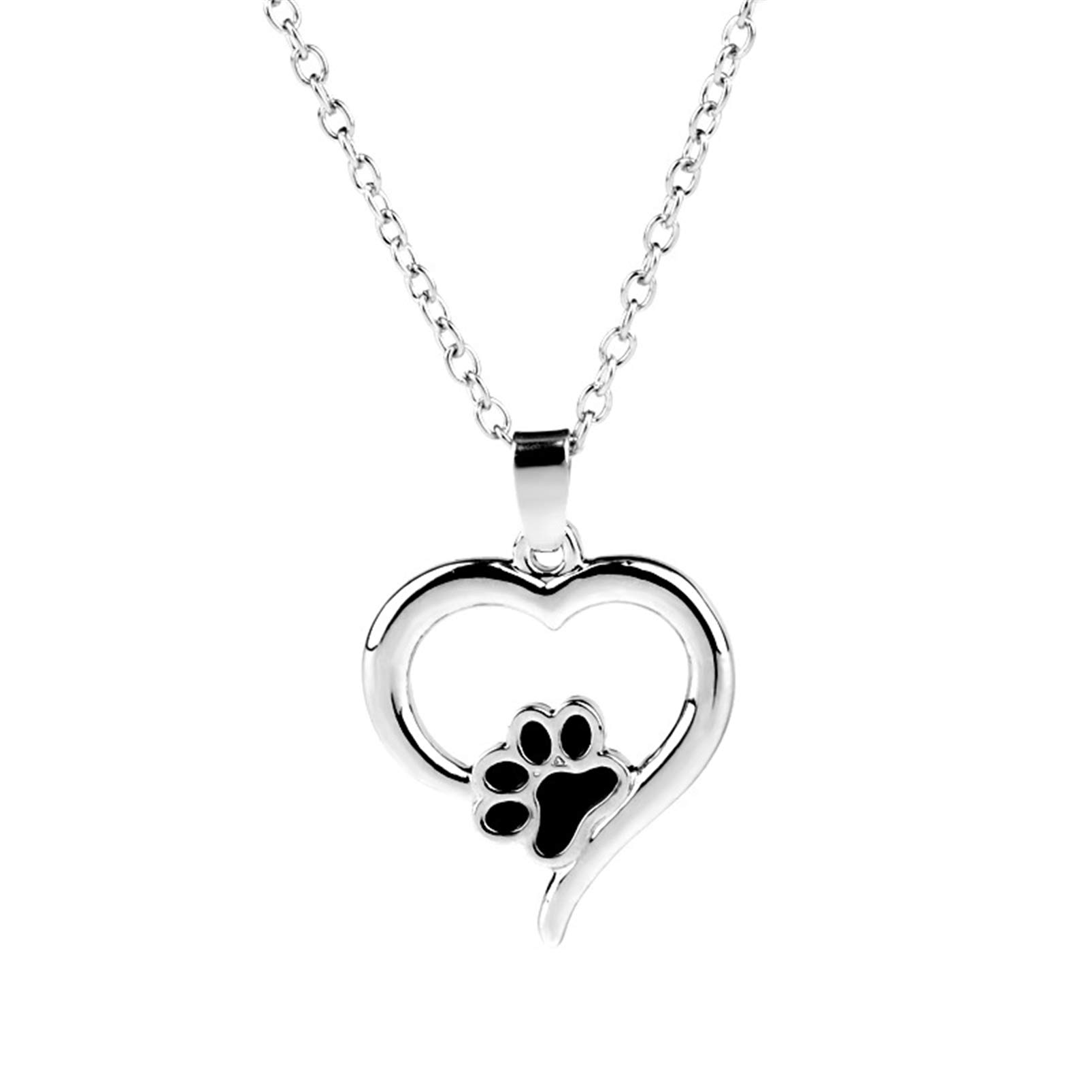 HMOOY Paw Print Necklace, Puppy Paw Always in my Heart Pendant Necklace Cute Dog Cat Pet Paw Print Love Heart Necklace Animal Lover GIFTSs for Women Women (Style 1)
