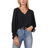 Vince Camuto Long Sleeve Smock Cuff Clip Dot V-Neck Blouse