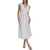 Halston Womens Sleeveless Surplice V-Neck Tie Waist Midi Dress