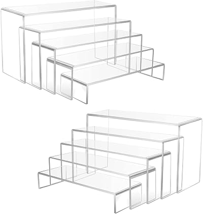 Wealrotn 10 PCS Clear Acrylic Display Risers 5mm Thick U-Shape Tiered Set