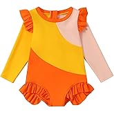 WISREMT Toddler Girl Swimsuit - UPF 50+ Long Sleeve Rash Guard One Piece with Zipper for Baby Beach Pool Sun Protection