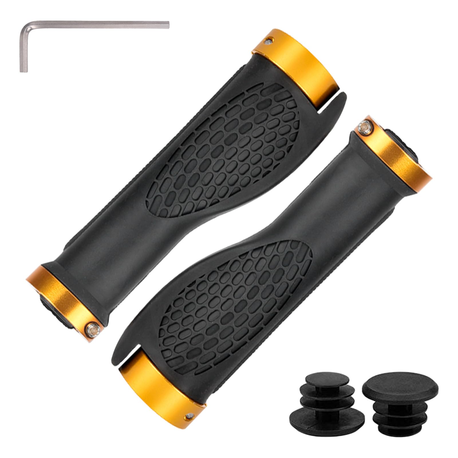 YMWALK Kids Bike Handlebar Grips - Non-Slip Rubber Handle Grips with Double Lock, Cycle Alloy Handlebar Protector for MTB Mountain Bikes Scooters (Gold)
