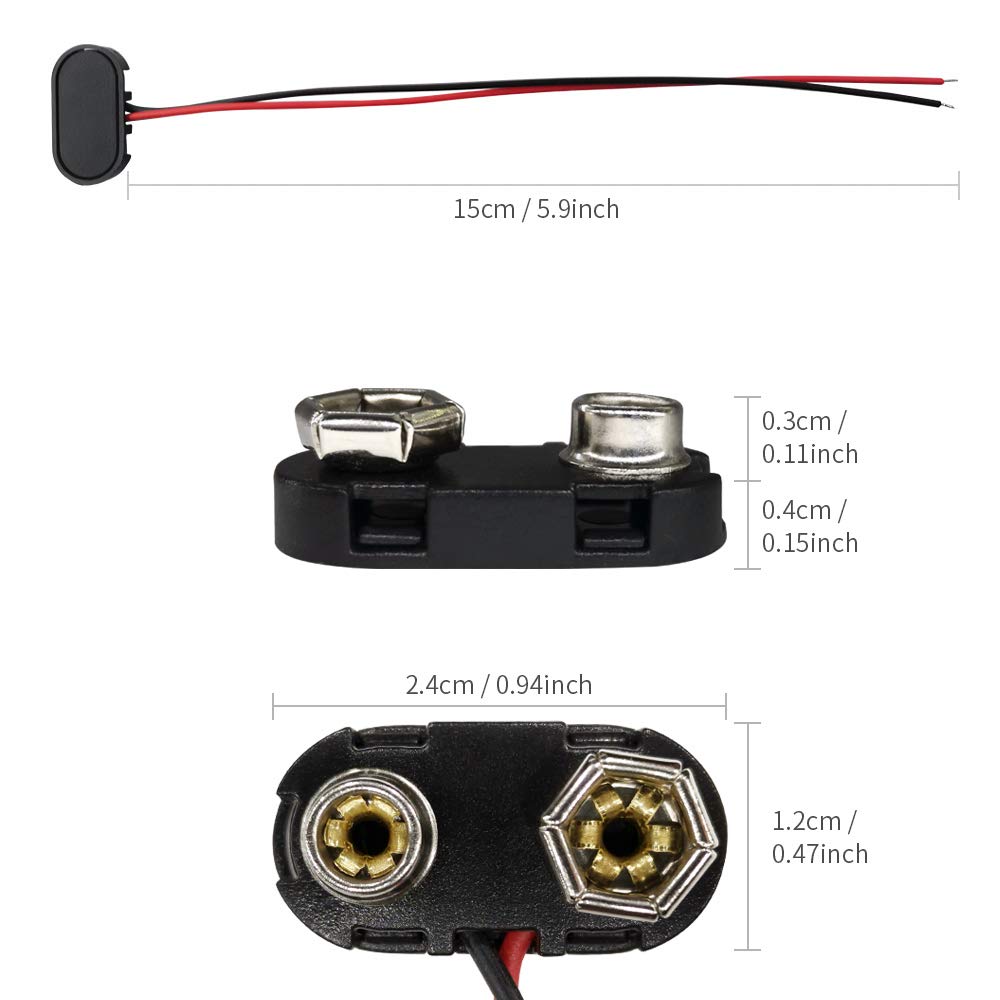 9V Battery Connector,10 PCS T-Type 9 Volt Buckle Connector Hard Plastic Shell Used in Student Experiment,or Other Equipment with Battery