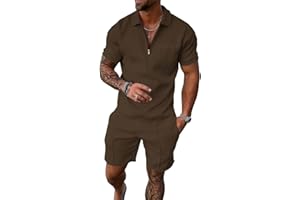 UOUA Mens Track Suits 2 Piece Sets Short Sleeve Sweatsuit Outfits 1/4 Zip Golf Polo Shirts Summer Shorts Loungewear