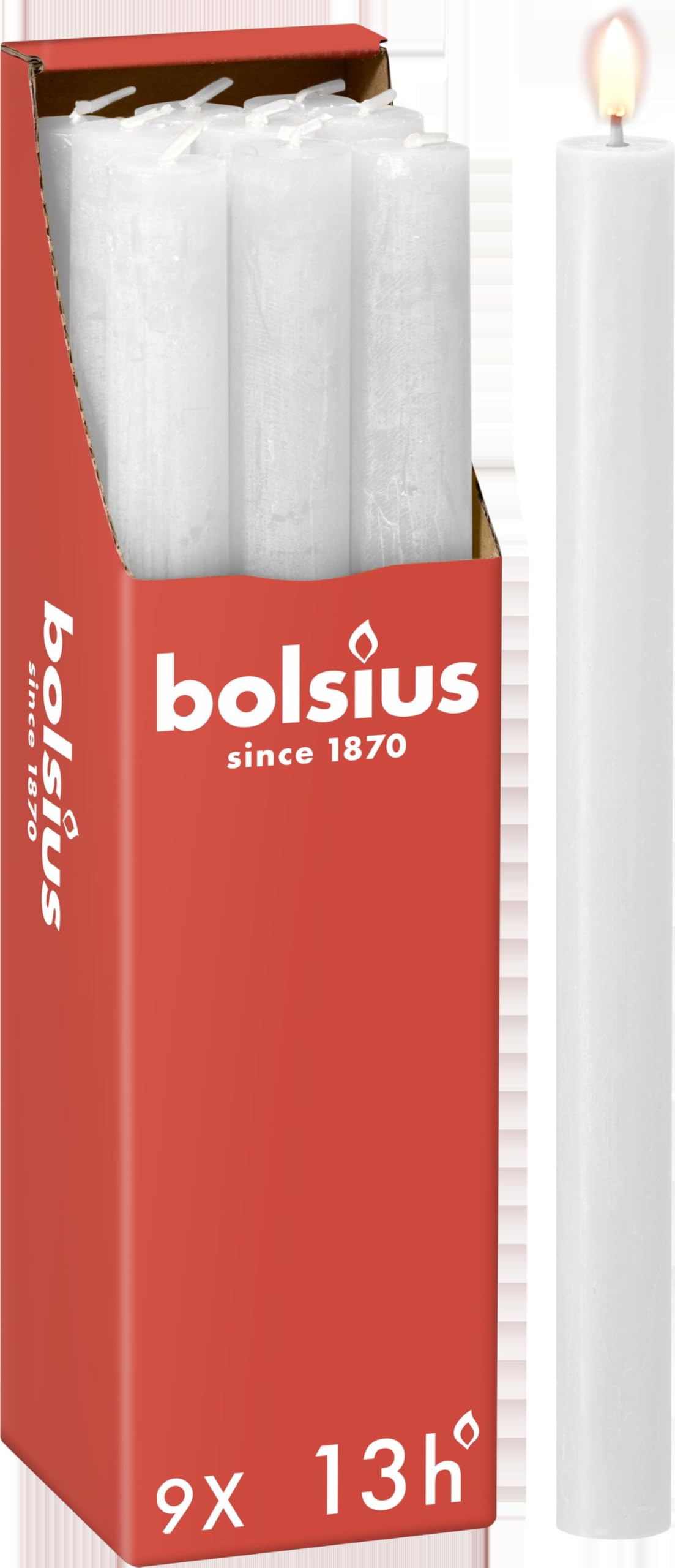 Bolsius Rustic Dinner Candles - White - Pack of 9 - Long Burning Time of 13 Hours - Interior Decoration - Unscented - Includes Natural Vegan Wax - 27 x 2.3 cm — image 1