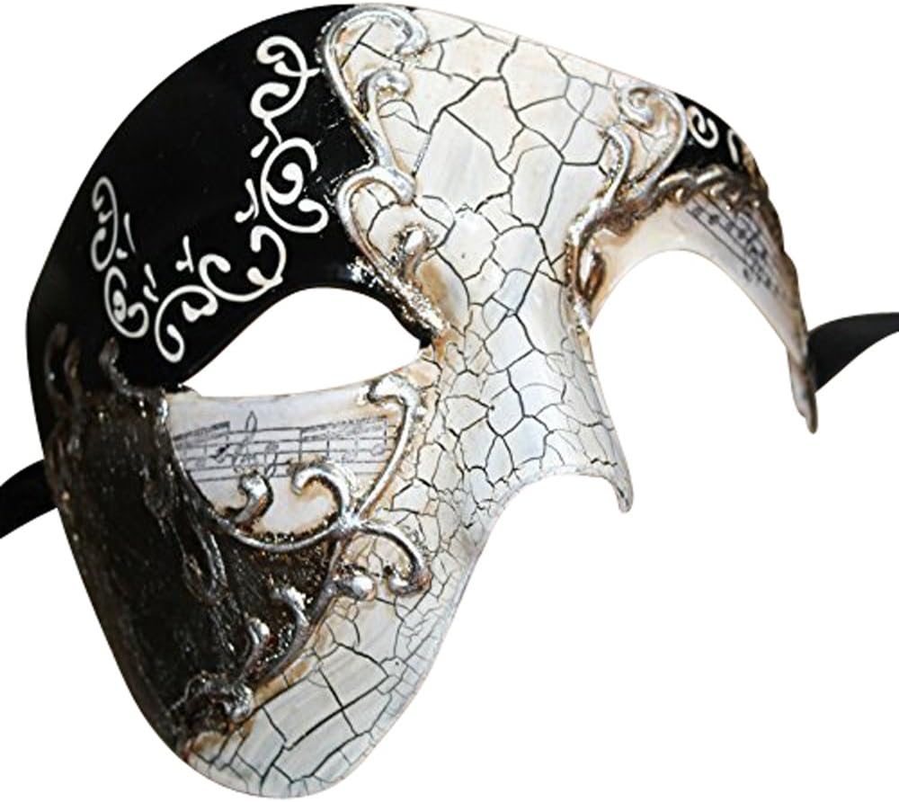 THE GOOD LIFE MENS BLACK & SILVER HALF FACE PHANTOM MUSICAL NOTES QUALITY THEATRICAL VENETIAN MASQUERADE CARNIVAL PARTY EYE MASK