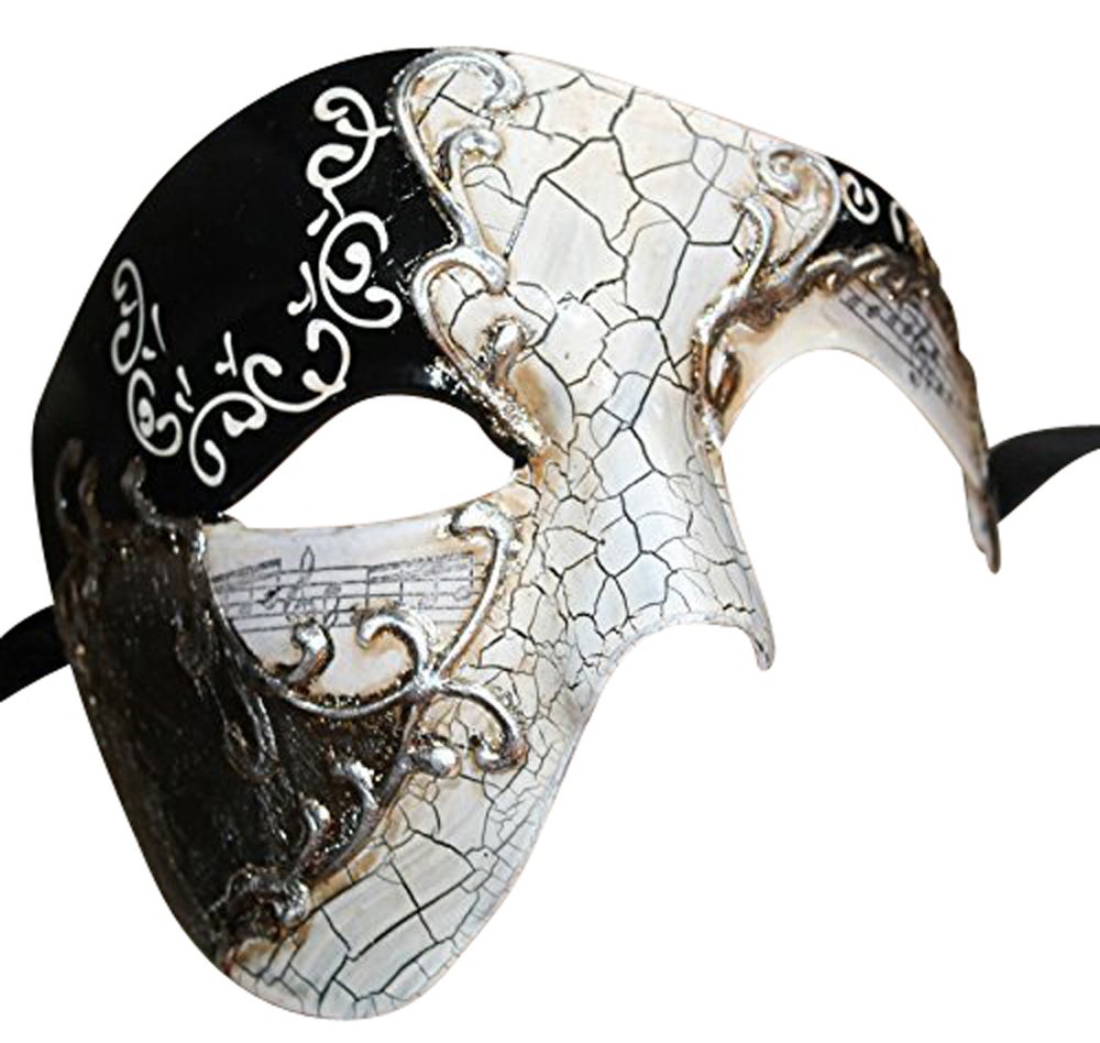 THE GOOD LIFE MENS BLACK & SILVER HALF FACE PHANTOM MUSICAL NOTES QUALITY THEATRICAL VENETIAN MASQUERADE CARNIVAL PARTY EYE MASK