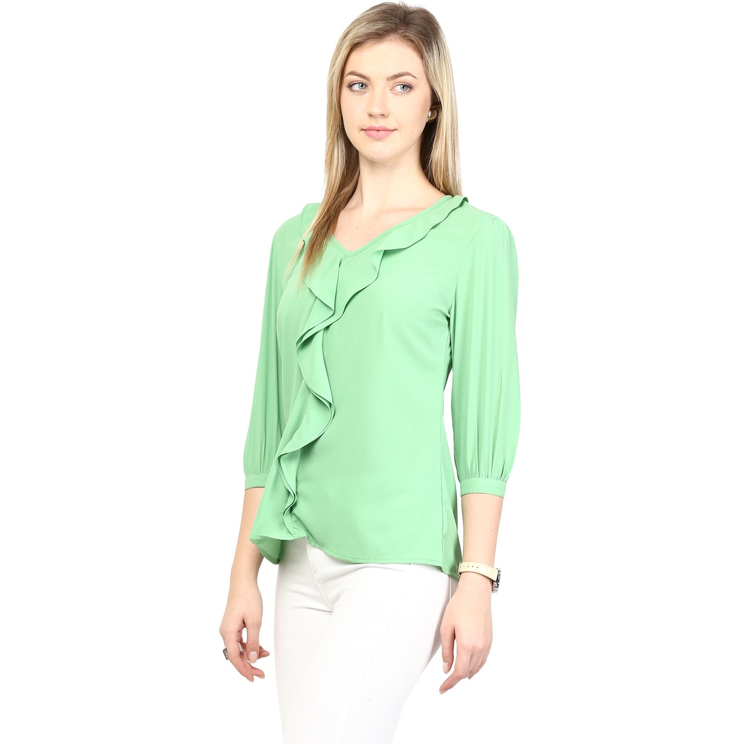 rare women green georgette top (ep1033a)