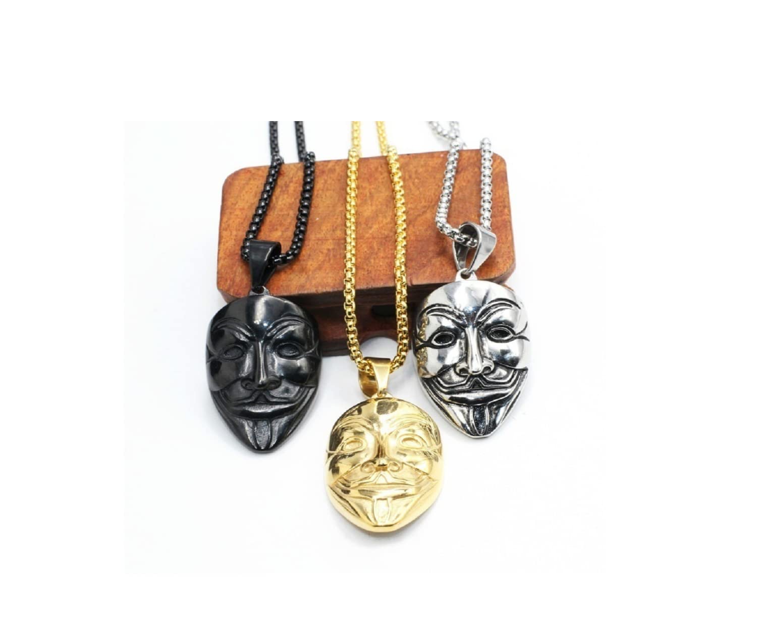 Clown Mask Necklace for Men, Gothic Joker Necklace, Hip Hop Evil Clown Pendant Necklace with 23.6” Chain, Halloween Joker Clown Mask Necklace, Punk Jewelry Gift (Gold)